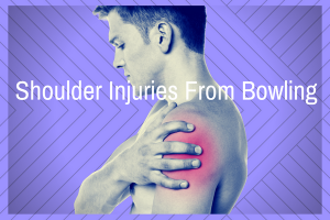 Image of man with his hand grabbing his red irritated Shoulder for Shoulder Injuries From Bowling Too Much